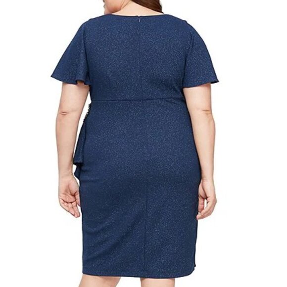 NWT Ignite Evenings Short Sleeve Surplice V-Neck Sheath Dress Navy Blue Size 16 - Picture 15 of 15